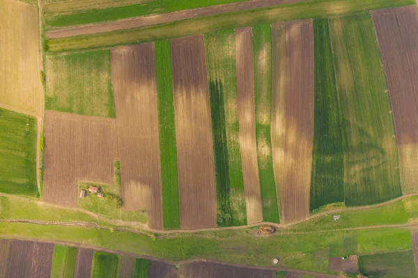 Drone View Empty Agricultural Fields Spring — Stock Photo, Image