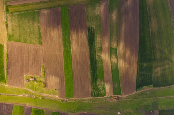 Drone Uitzicht Lege Landbouwvelden Het Voorjaar — Stockfoto