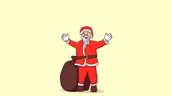 Happy Santa Claus Riasing Both Hands Welcoming Christmast Every One — стоковый вектор