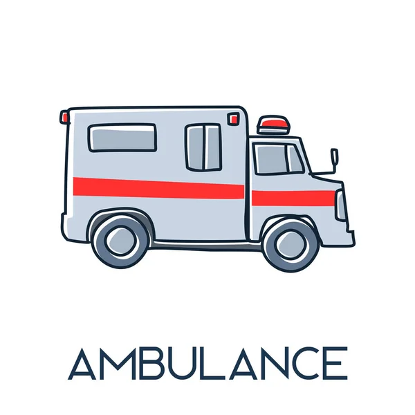 Ambulance Car Minimalist Out Line Hand Drawn Medic Flat Icon — Stock Vector