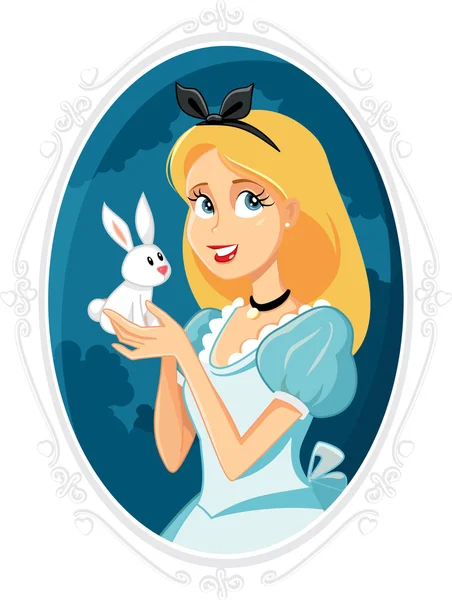 Alice in Wonderland with Little White Rabbit Vector Illustration — Stock Vector