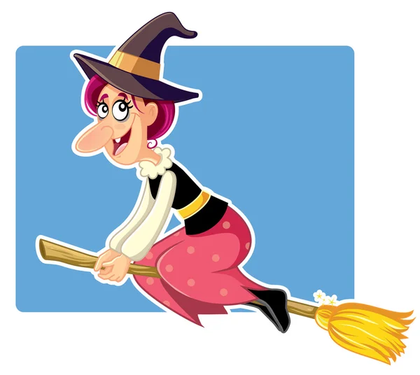 Funny Halloween Witch on a Broomstick Vector — Stock Vector