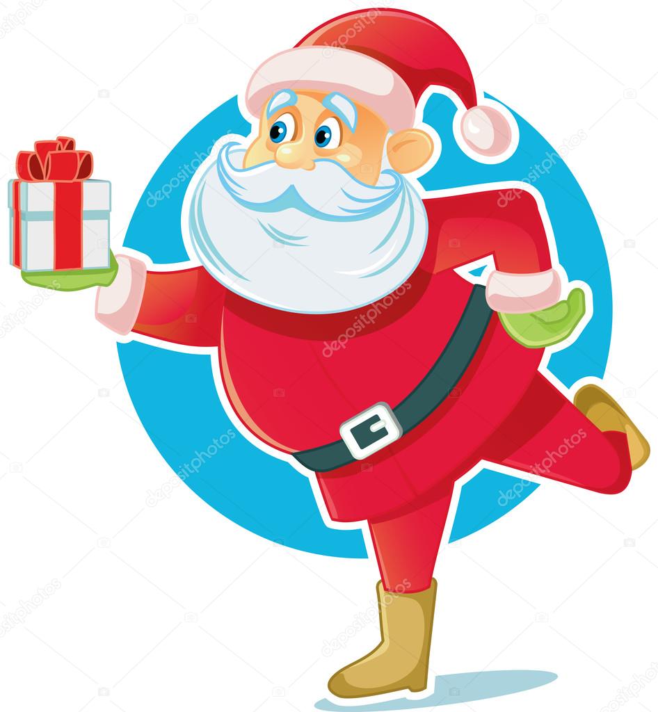 Santa Claus Holding Gift Box Vector Illustration