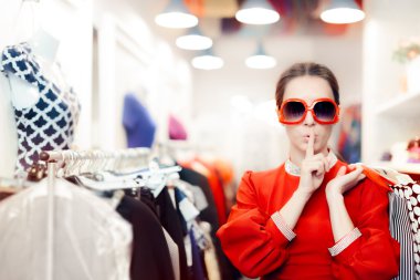 Shopping with Big Sunglasses Woman Keeping a Secret clipart