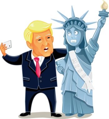 Donald Trump Özgürlük heykeli ile bir Selfie alarak karikatür vektör