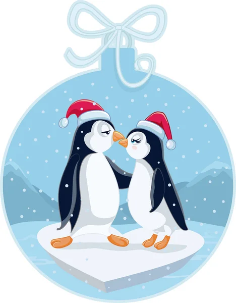 Carino Natale pinguini baciare vettoriale cartone animato — Vettoriale Stock