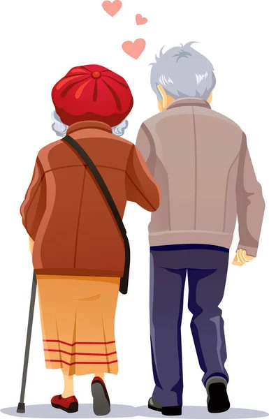 Old Couple in Love Walking Together Vector Illustration - Stok Vektor