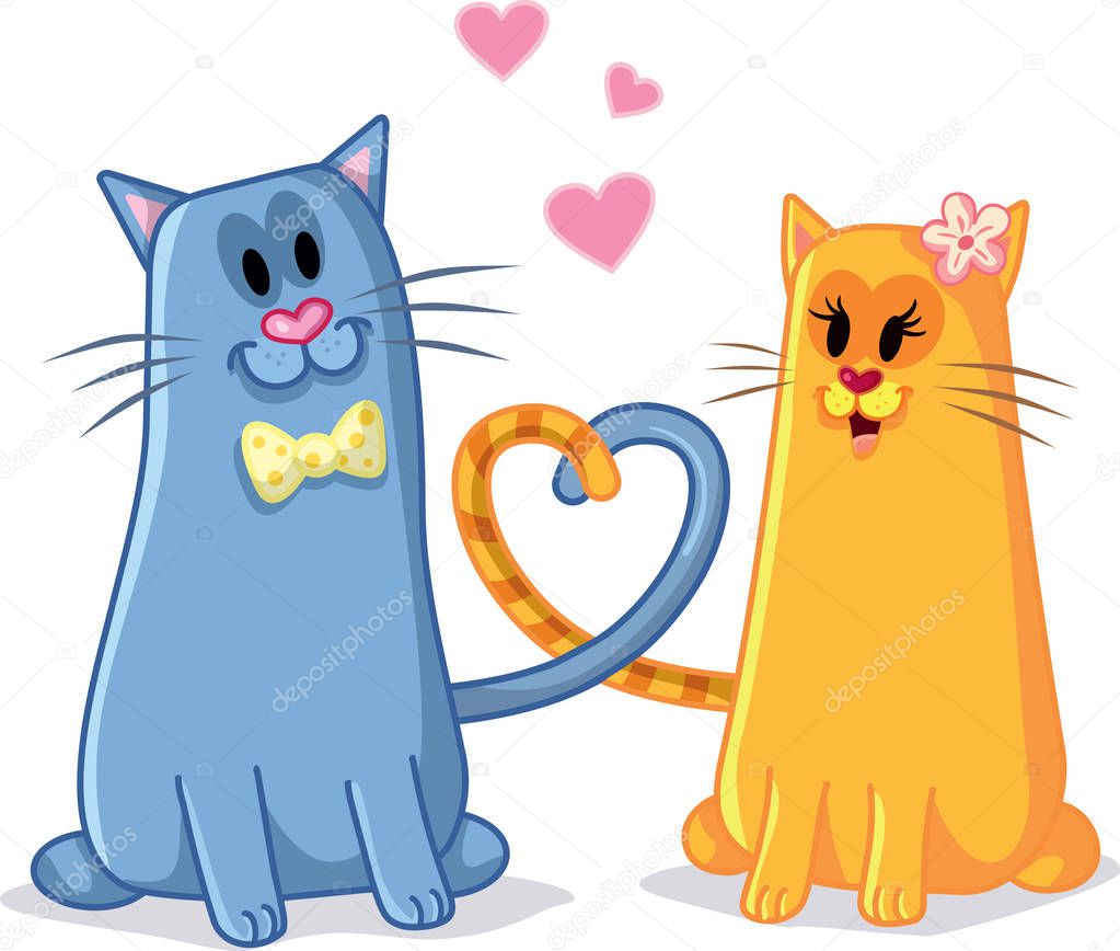 Cats in Love Vector Cartoon Illustration