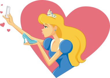 Prenses bir Selfie alarak ve ayakkabısını öperken Cinderella