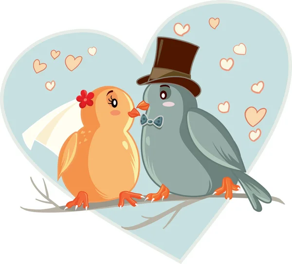 Lovebirds Vector Cartoon Wedding Invitation - Stok Vektor