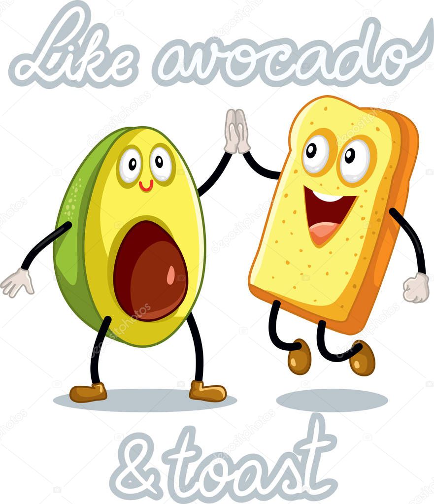 Avocado and Toast Funny Vector Characters