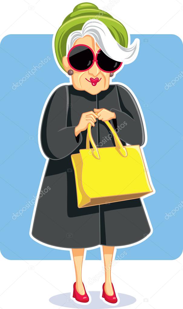 Download Senior Fashion Lady Holding Purse Vector Illustration ...