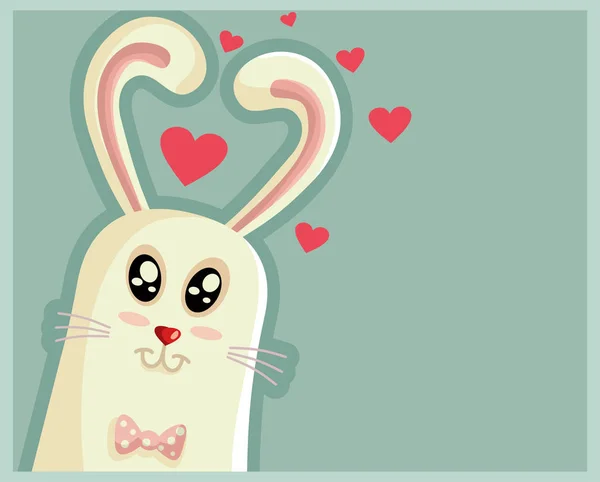 Şirin Paskalya tavşanı kalp şeklinde kulakları — Stok Vektör