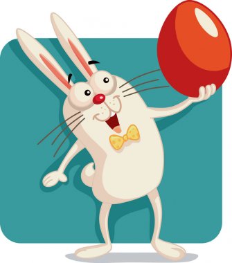 Mutlu Bunny Paskalya yumurta vektör karikatür Holding