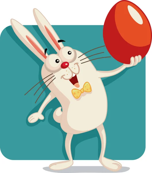 Happy Bunny Holding an Easter Egg Vector Cartoon — Stock Vector