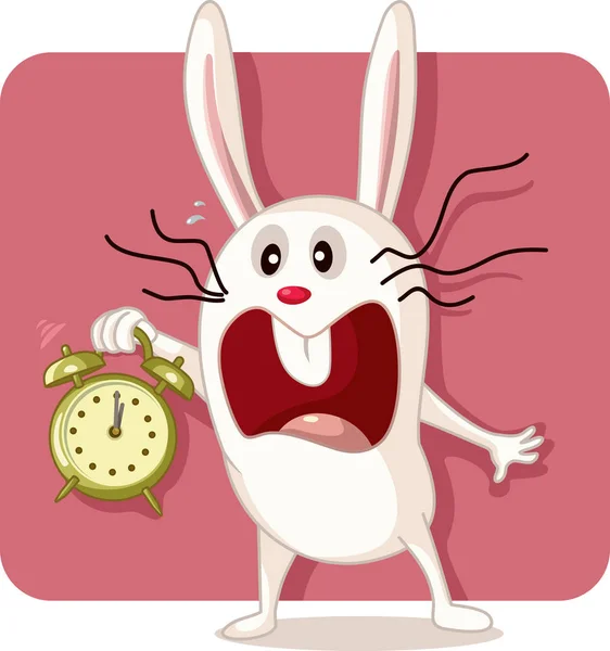 Stressed Bunny with Alarm Clock Vector — Stock Vector