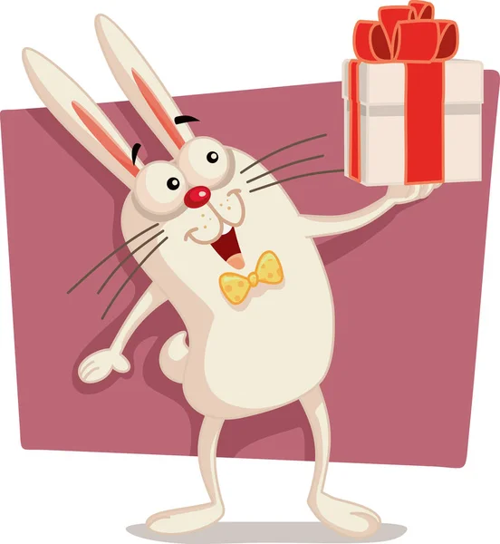 Happy Easter Bunny Holding Gift Box Vector Cartoon — Stock Vector