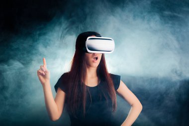 Woman with VR Glasses Headset Enjoying the Virtual Reality Experience  clipart