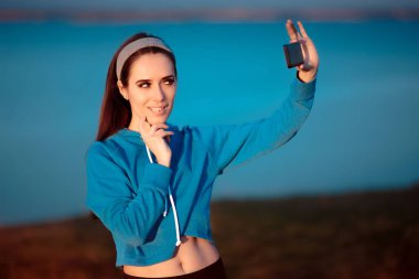 Woman, girl, young, female, vlog, vloger, take, taking, picture, selfie, sport, sportswear, activewear, athleisure, workout, clothes, athletic, apparel, phone, Smartphone, photo, photograph, fit, fitness narcissism, narcissistic, vain, vanity, ego, e clipart
