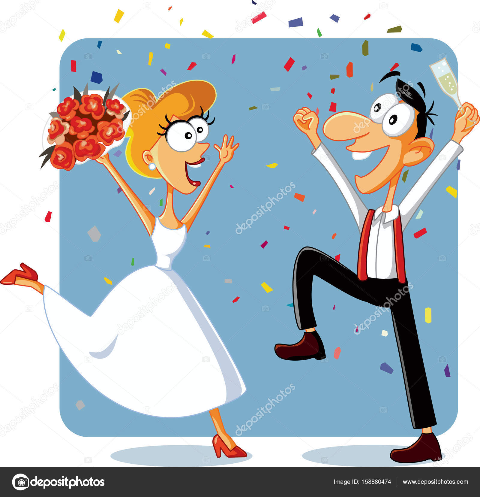 Funny Bride and Groom Dancing at their Wedding Vector Stock Vector Image by  ©nicoletaionescu #158880474