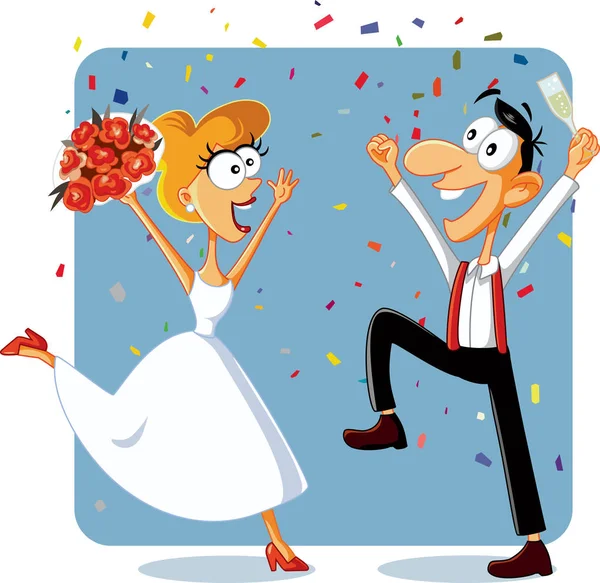 Divertida novia y novio bailando en su boda Vector — Archivo Imágenes Vectoriales