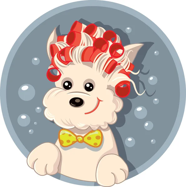 Chien drôle avec rouleaux de cheveux Pet Salon Vector Cartoon — Image vectorielle