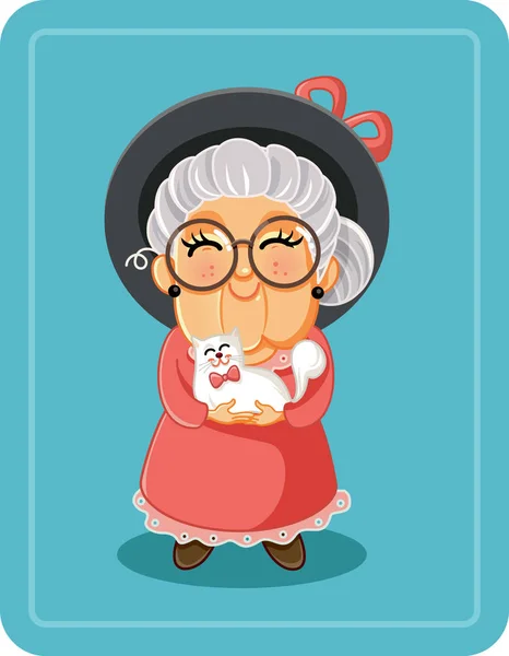 Linda señora mayor con su gato mascota vector ilustración — Vector de stock