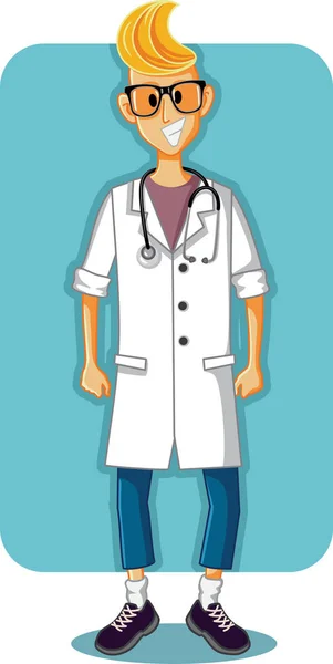 Usměvavý mladý lékař Vector Cartoon — Stockový vektor