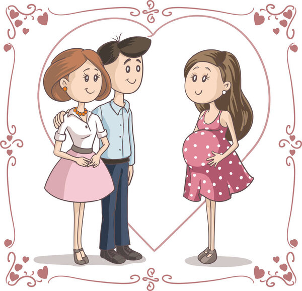 Пара поздравляет молодую женщину с беременностью
