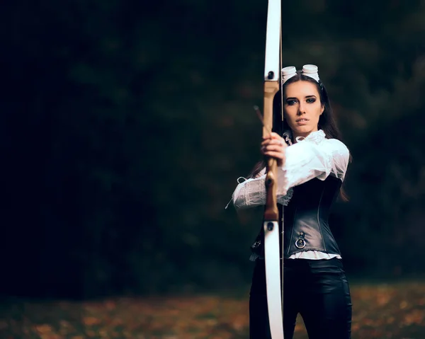 Steampunk Archer Guerrero en Traje Retro — Foto de Stock