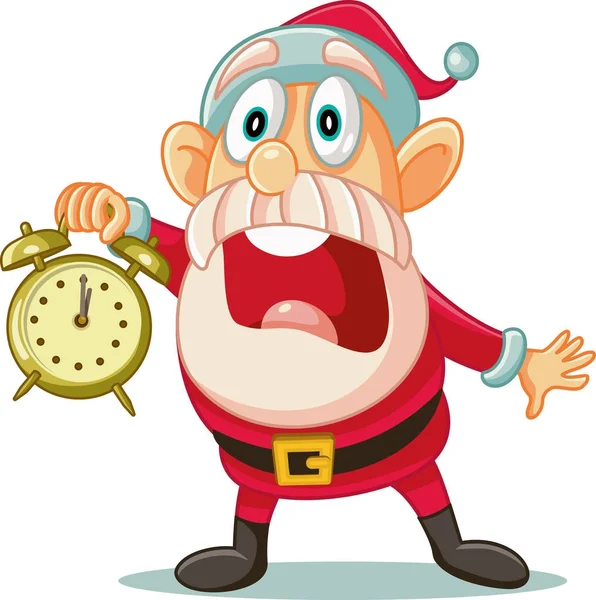 Zdůraznil Santa s hodinami ve velkém spěchu k Vánocům — Stockový vektor