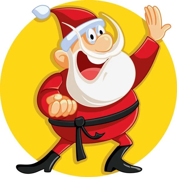 Karate Santa Claus Ready k Vánocům Vector Cartoon — Stockový vektor