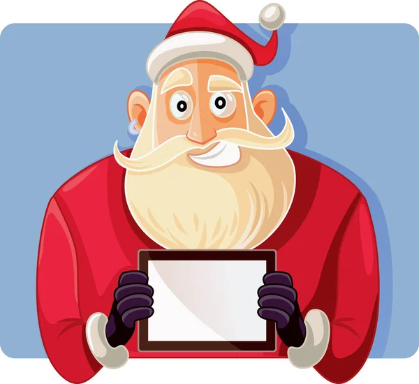 Santa Claus Hålla Tablet Vektor Ritning — Stock vektor