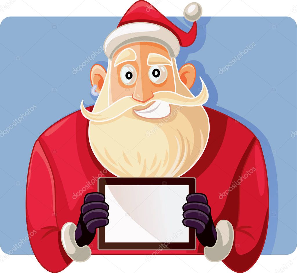 Santa Claus Holding a PC Tablet Vector Drawing