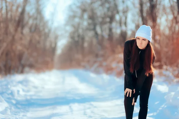Woman Suffering Running Injury Leg Accident in Winter Training Session — Stock Image Woman Suffering Running Injury Leg Accident Winter Training Session Stock Image