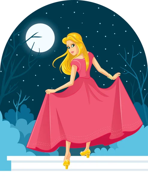 Princesa Cenicienta Perdiendo Zapato Baile Ilustración — Vector de stock