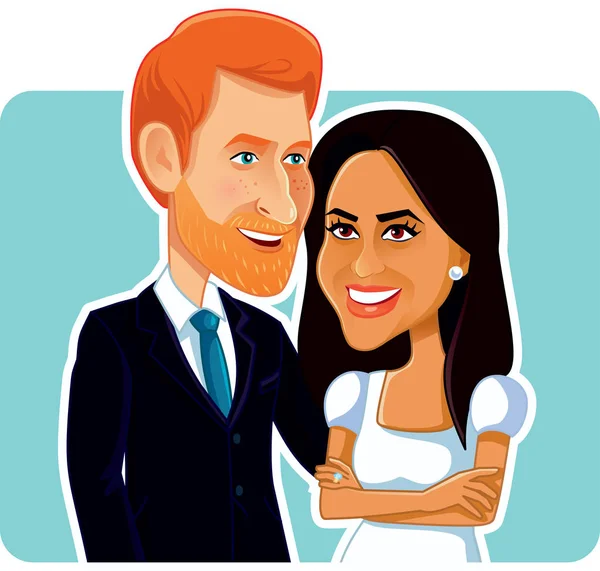 Meghan Markle Herceg Harry Vektor Szerkesztői Karikatúra — Stock Vector