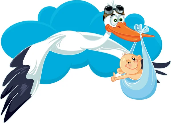 Cegonha Com Convite Bebê Cartão Vector Cartoon —  Vetores de Stock