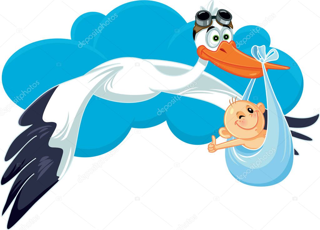 Stork with Baby Invitation Card Vector Cartoon