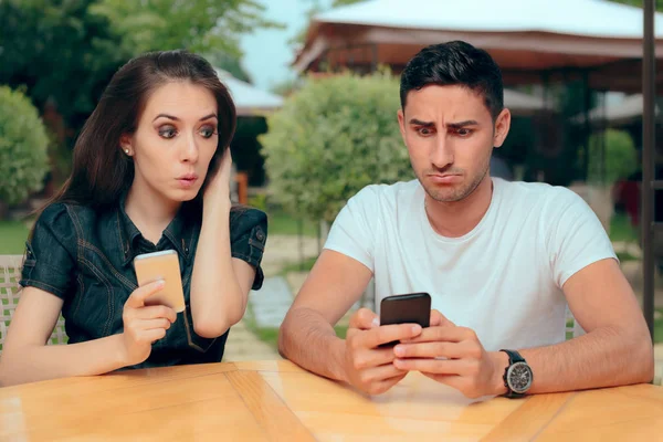 Curious Girlfriend Checking Boyfriend Phone Receiving Texts Messages — Stock Photo, Image