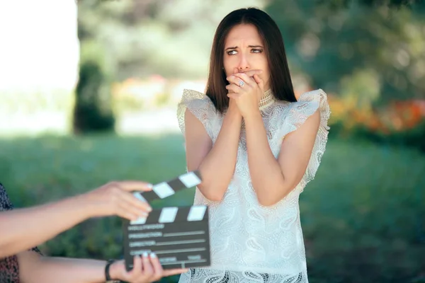 Scared Actress Auditioning Movie Film Video Casting — Stock Photo, Image