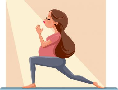 Hamile kadın doğum öncesi Yoga Pose çizgi film illüstrasyon