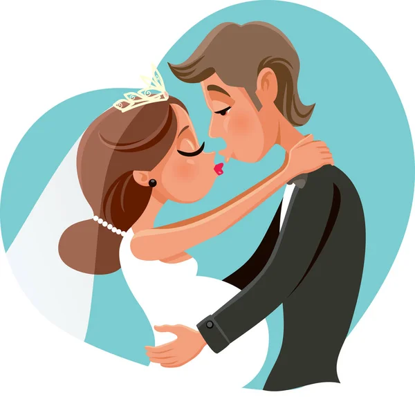 Mariée Enceinte Embrasser Groom Vectoriel Bande Dessinée — Image vectorielle