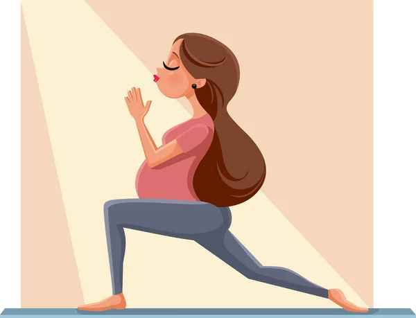 Zwangere Vrouw Prenatale Yoga Pose Cartoon Afbeelding — Stockvector