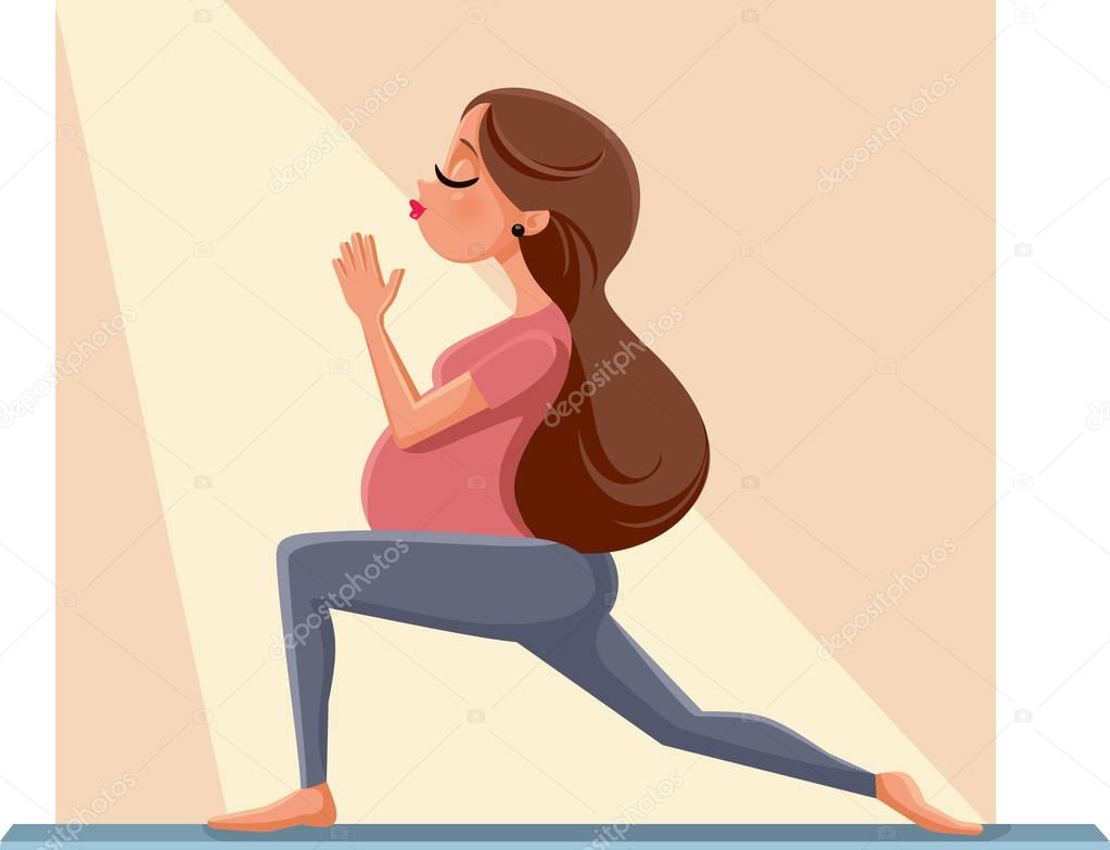 Pregnant Woman in Prenatal Yoga Pose Cartoon Illustration