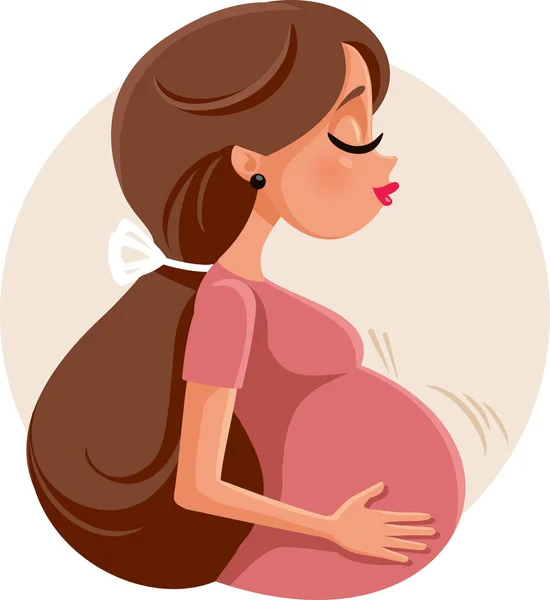 Mujer Embarazada Sintiendo Bebé Patada Vector Ilustración — Vector de stock