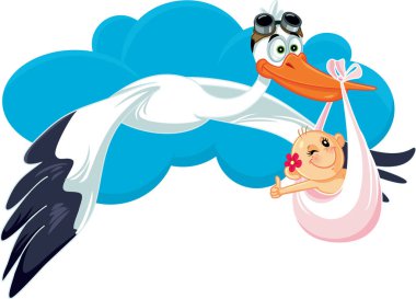 Leylek bebek kız vektör karikatür taşıyan