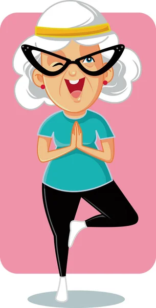 Sporty Granny Yoga Pose Vector Cartoon — Stock Vector