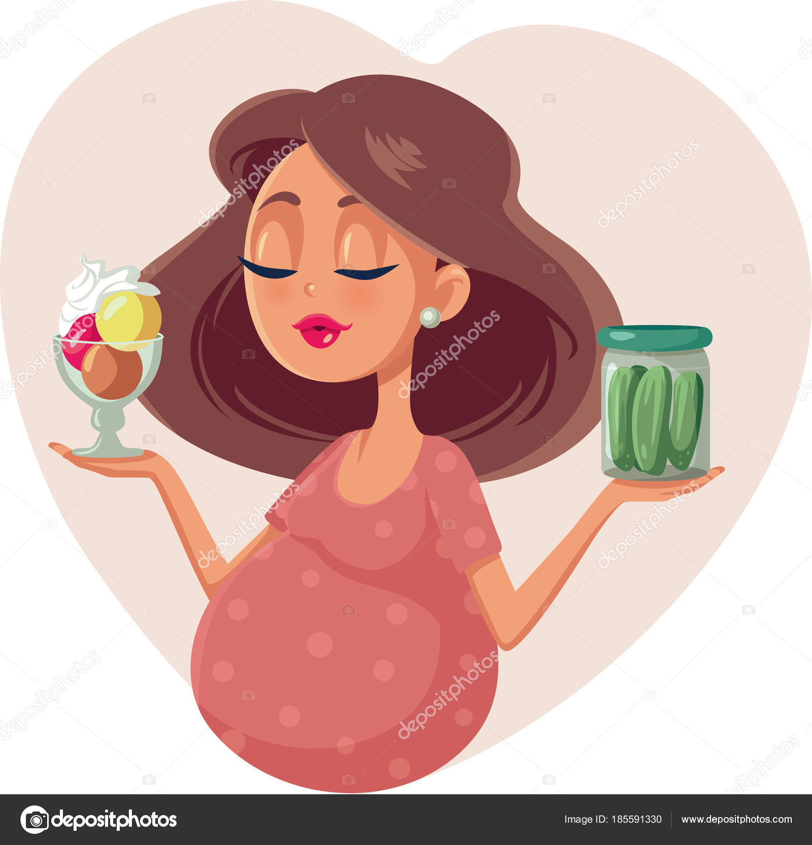 Femme Enceinte Choisir Entre Crème Glacée Cornichons Illustration Bande