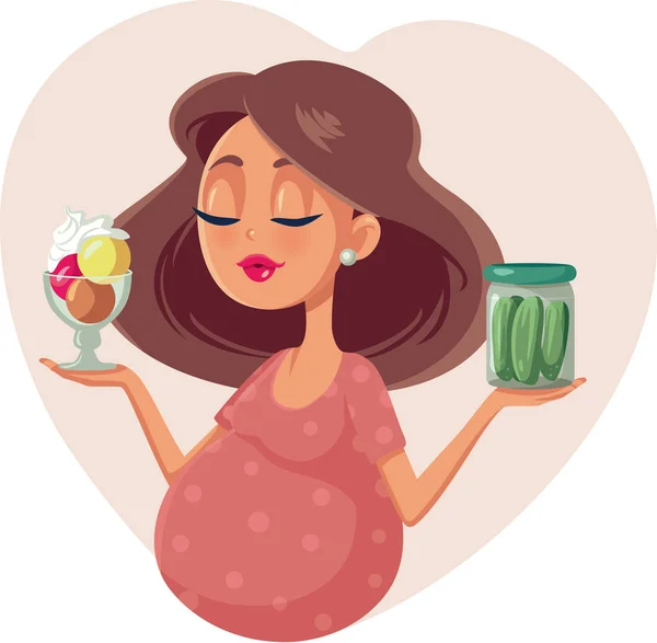 Femme Enceinte Choisir Entre Crème Glacée Cornichons Illustration Bande Dessinée — Image vectorielle